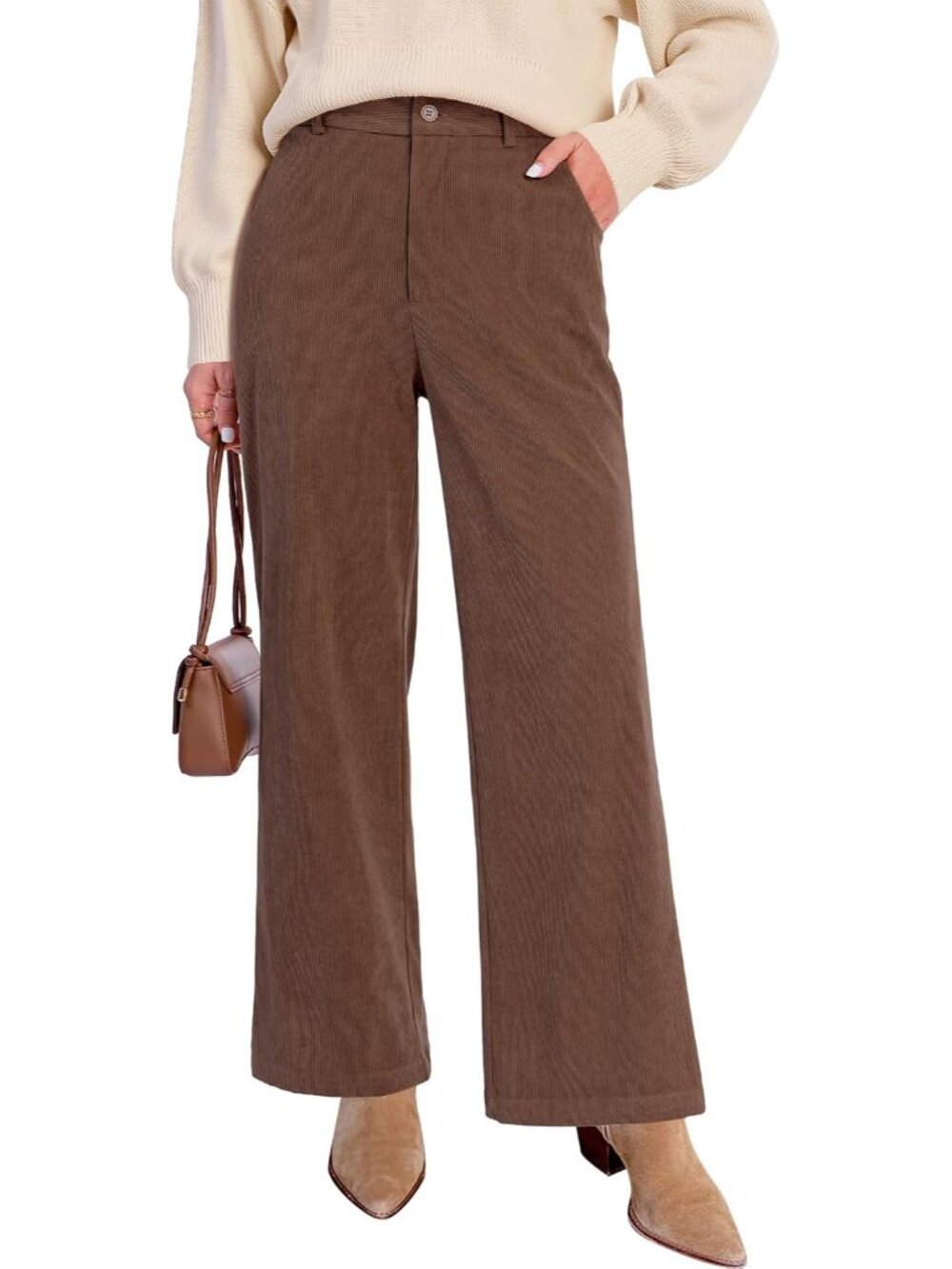 Corduroy Wide Leg Pants Woman High Waisted Fall Business Casual Elastic Waist Lo